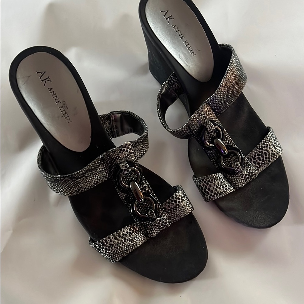 Anne Klein Black and Snake Print Wedges